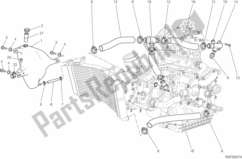 All parts for the Cooling Circuit of the Ducati Sport ST3 S ABS USA 1000 2007